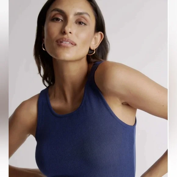 Quince Navy Tencel Rib Knit Sleeveless Dress Small - Picture 2 of 12
